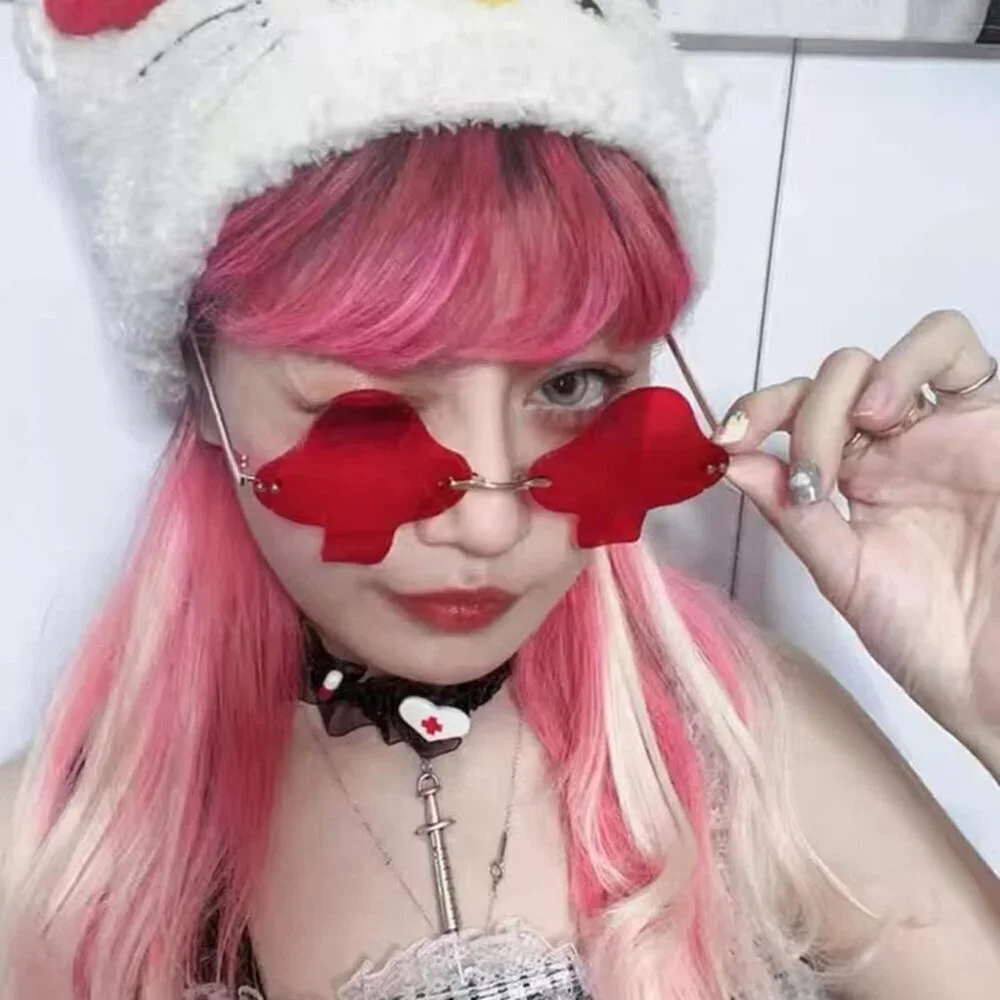 Mushroom Shape Sunglasses Frameless UV400 Retro Rave Party Accessories